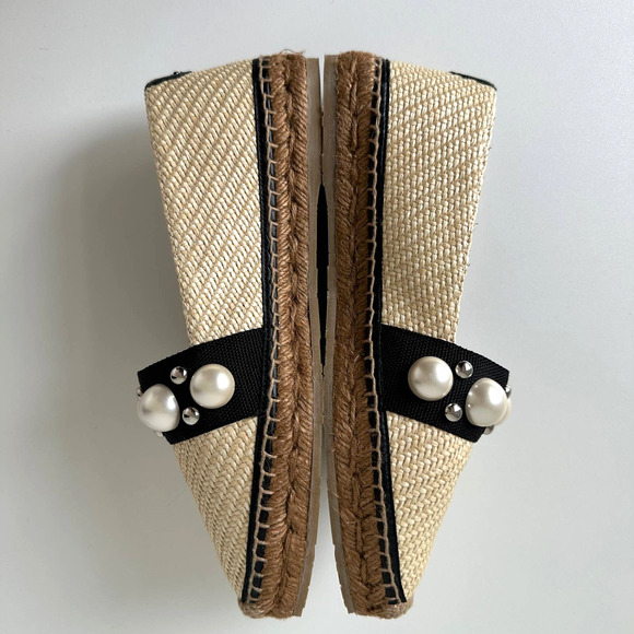 Jimmy Choo Dru Espadrilles Raffia Flats with Pearls in Natural/Black Size 37 - Picture 7 of 16